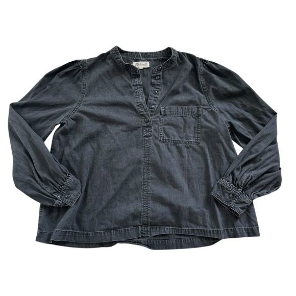 Madewell charcoal gray long sleeve half-button top size M - Picture 10 of 10